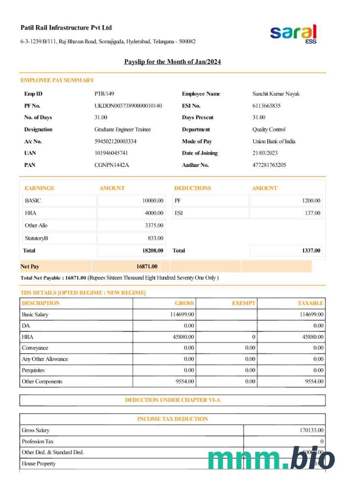 Szablon odcinka wypłaty infrastruktury kolejowej Patil w formatach Word i PDF